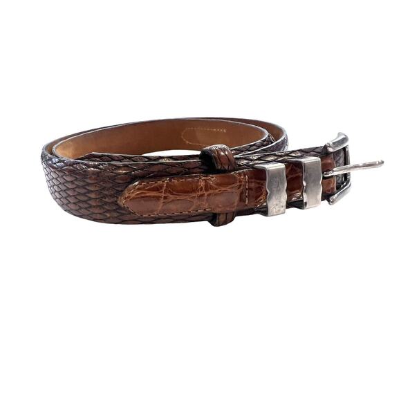 Size 38 Vintage Tulliani Mens Buckle Belt 1" Italian Calfskin 3127 Brown Texture - Picture 2 of 14